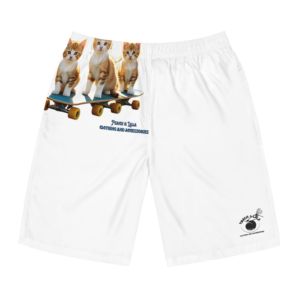 Fun Cat Skateboard Men's Board Shorts | Peach & Lala Apparel