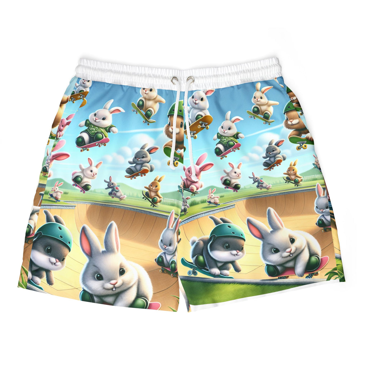 Skateboarding Bunny Unisex Swim Shorts - Fun Summer Vibe