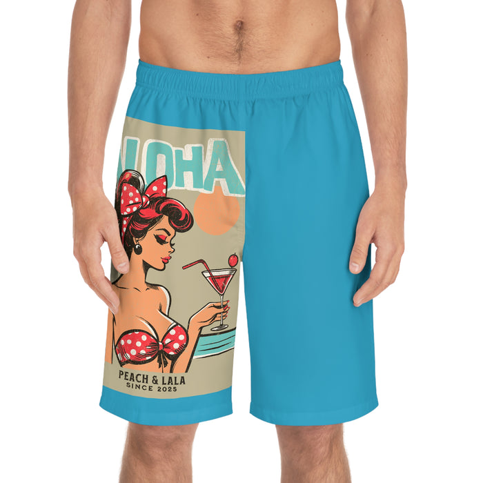 Aloha Vintage Men's Board Shorts - Retro Design for Beach Lovers