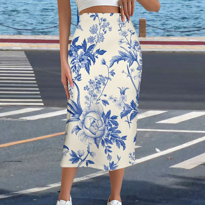 Blue Toile Pencil Skirt