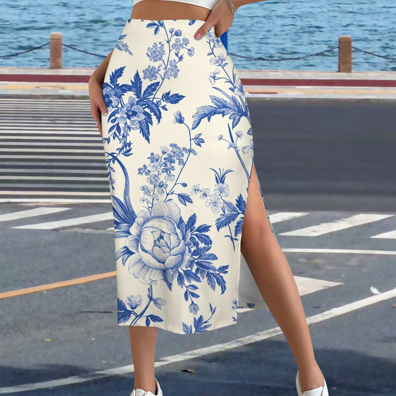 Blue Toile Pencil Skirt