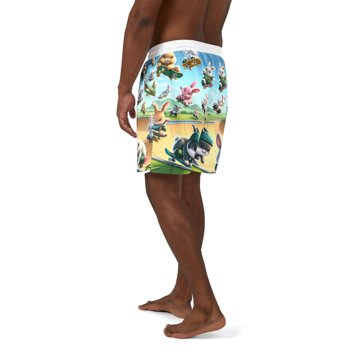 Skateboarding Bunny Unisex Swim Shorts - Fun Summer Vibe