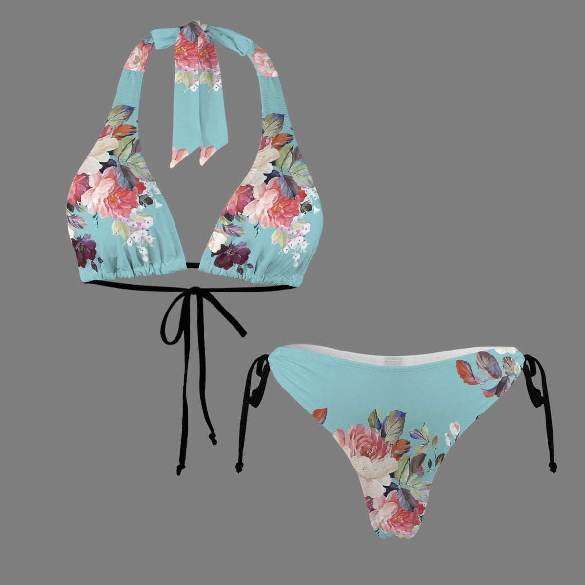 Blue Floral Halter Bikini