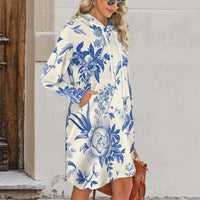 Blue Toile Hoodie Dress