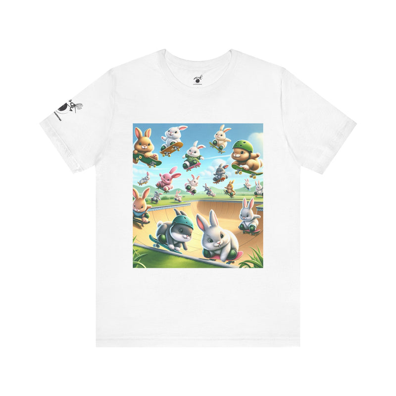 Playful Bunny Adventure Unisex Tee - Fun Rabbit Design for Kids & Adults