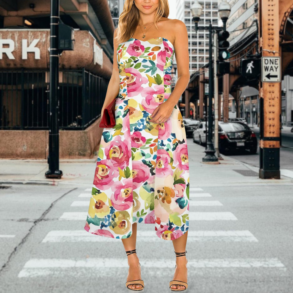 Bold Floral Strapless Dress